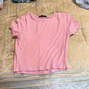 Charlotte Russe Pink Ribbed Short Sleeve Tee